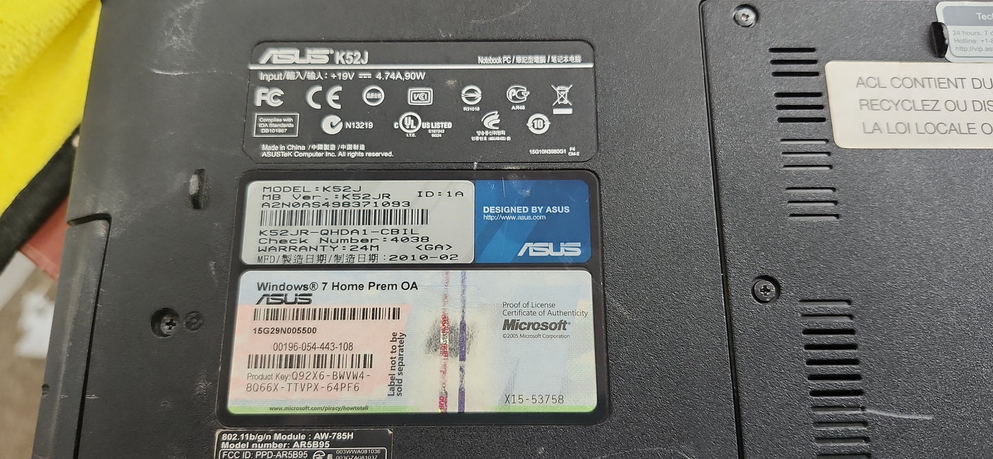 *ASUS K52J CORE i3 M350