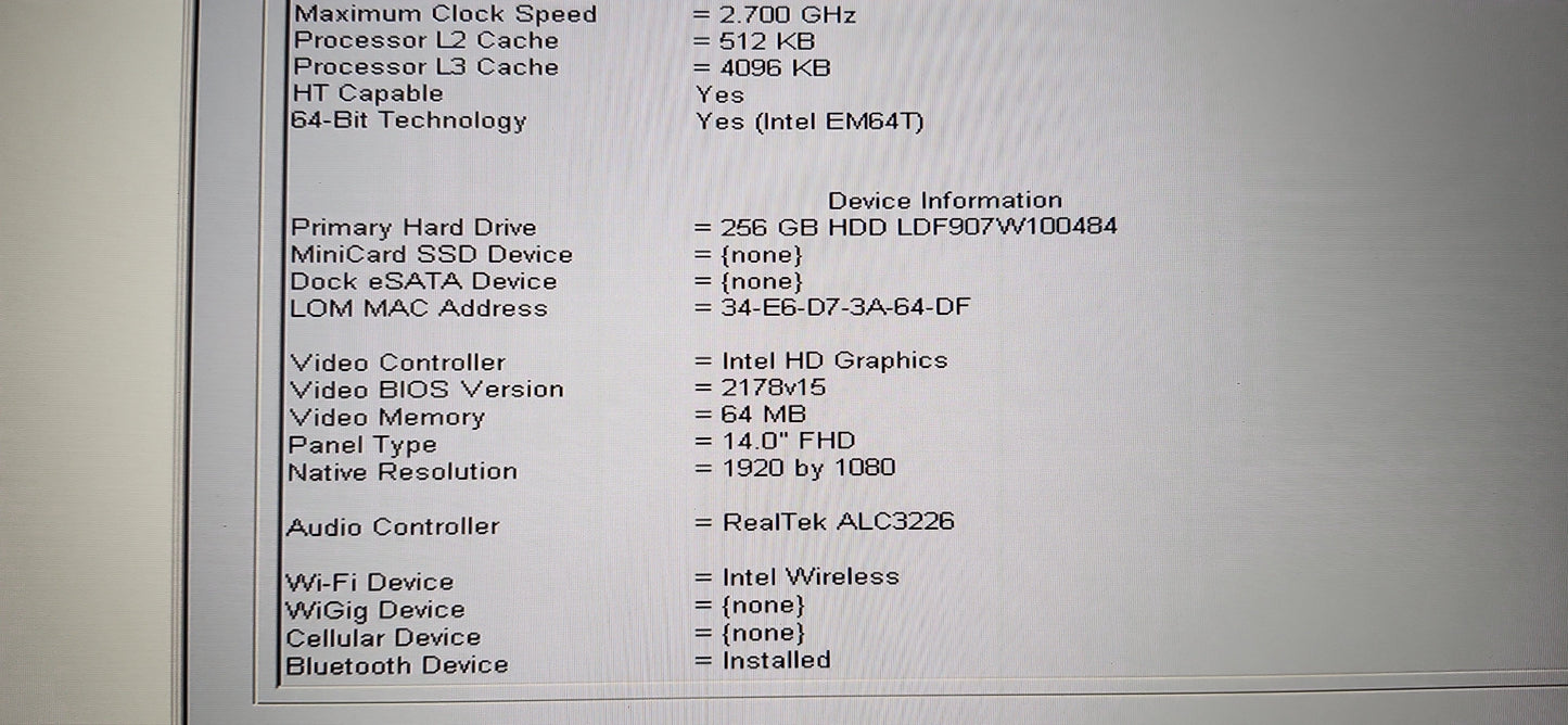 *DELL LATITUDE E7440 CORE i7 4600U