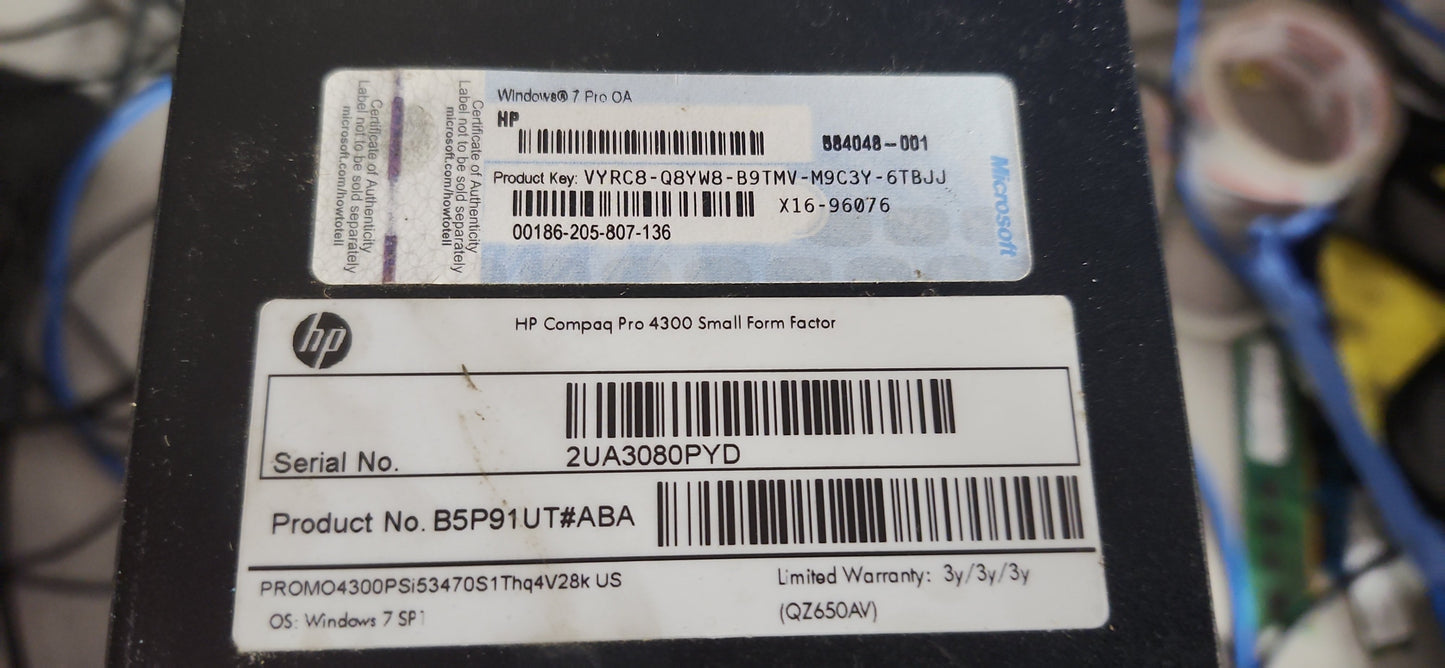 *PC DE BUREAU HP COMPAQ 4300 PRO SFF CORE i5 3570S