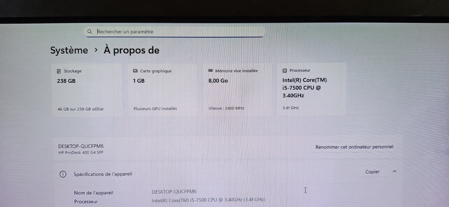 *PC DE BUREAU HP PRODESK G4 CORE i5 7500 SFF