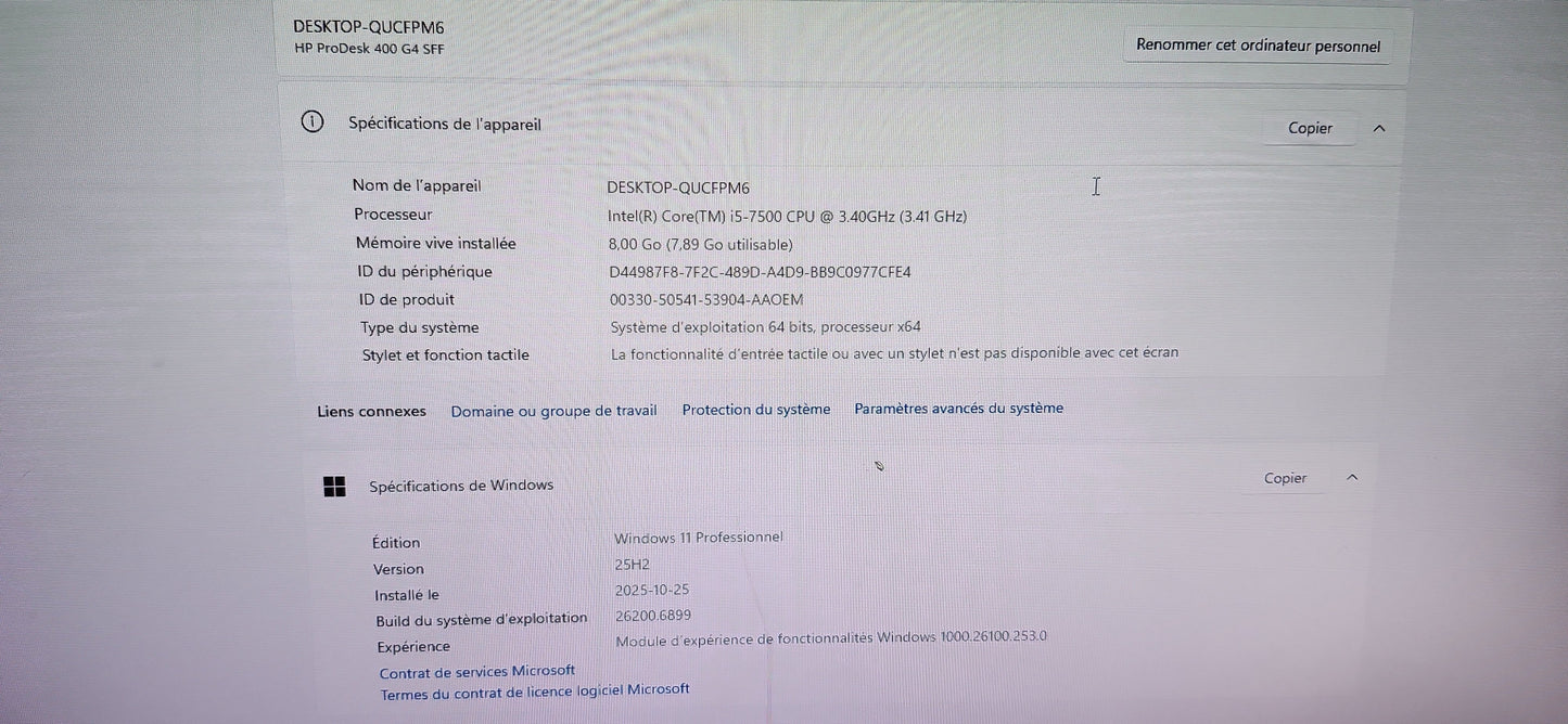 *PC DE BUREAU HP PRODESK G4 CORE i5 7500 SFF