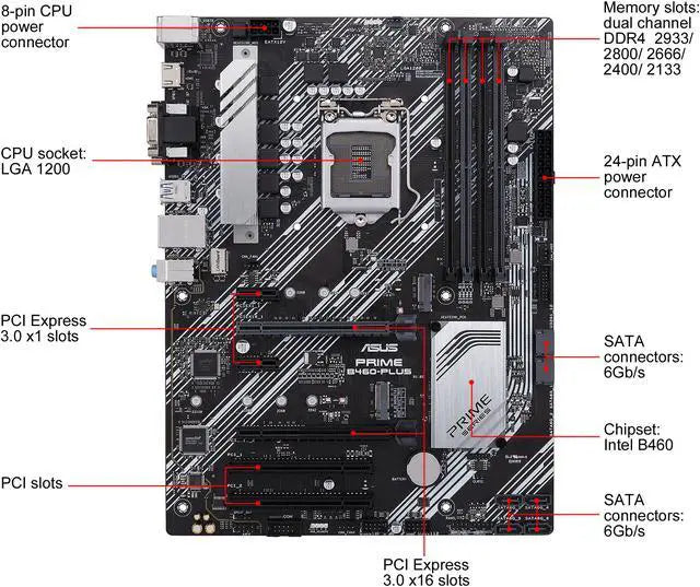 Carte Mère Asus PRIME B460-PLUS + CPU Celeron G5900 + 8 Go DDR4