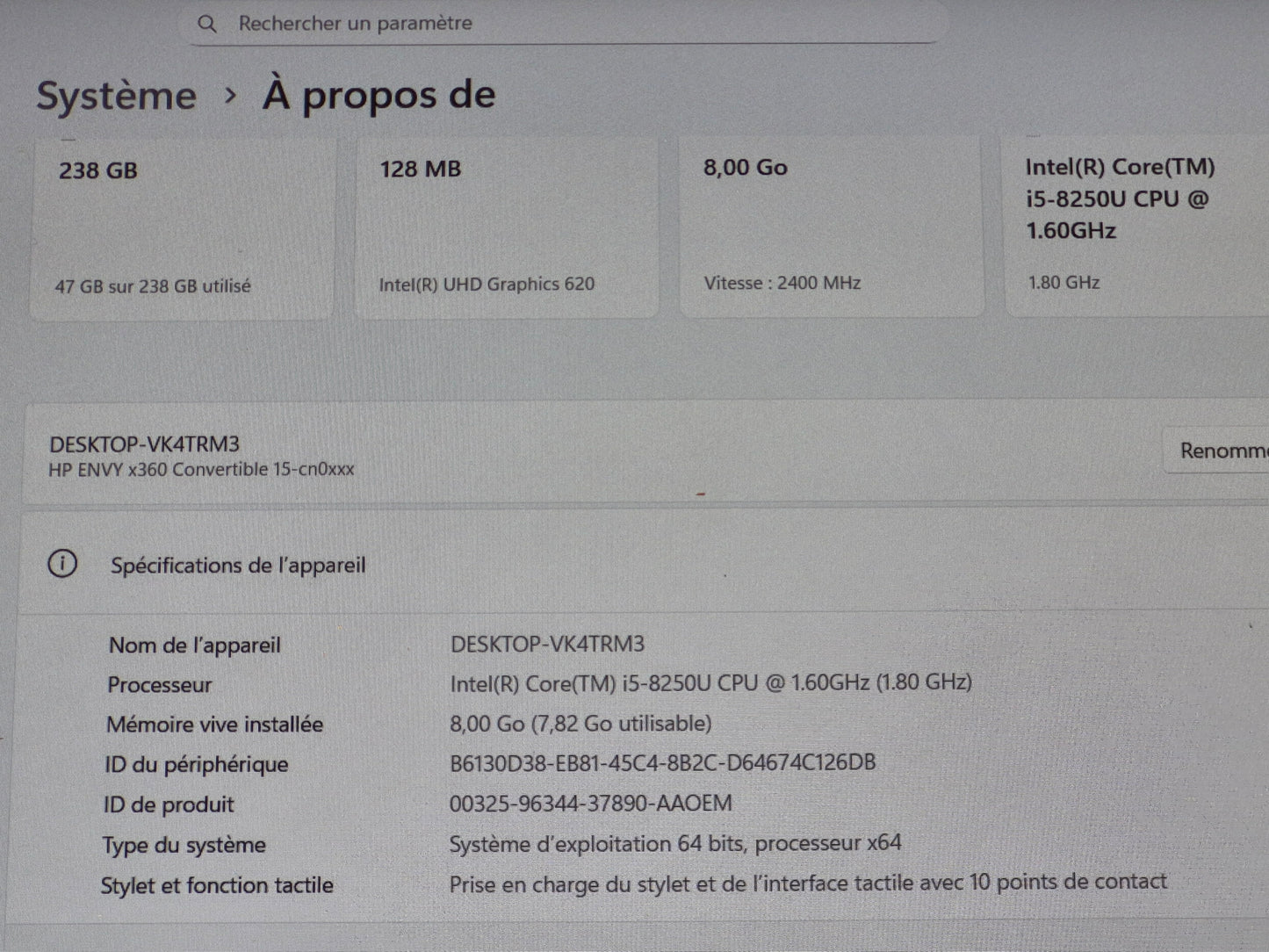 *HP ENVY x360 convertible model 15-cn0008ca CORE i5 8250U