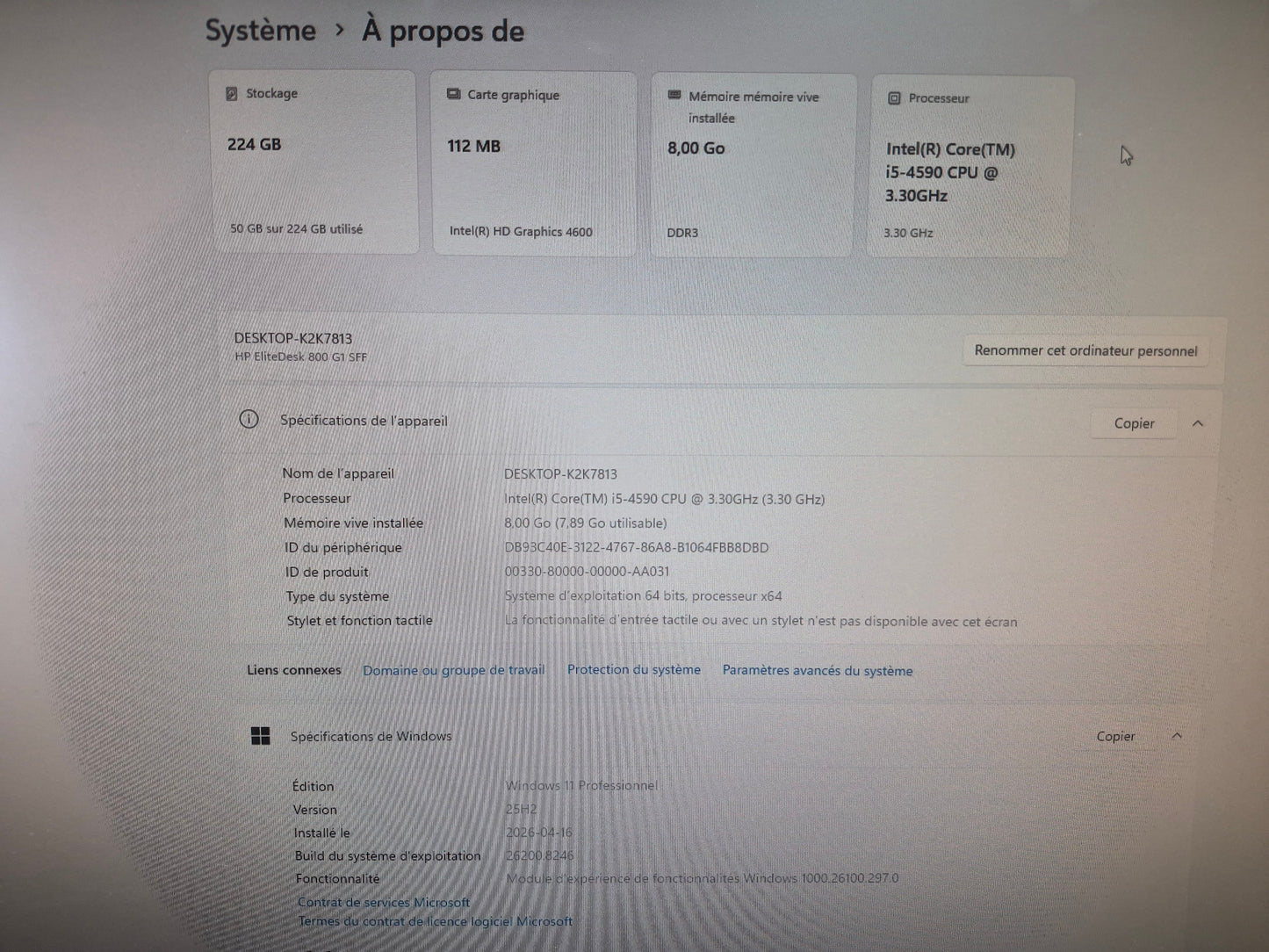 *HP ELITEDESK 800 G1 PC DE BUREAU SFF CORE i5-4590