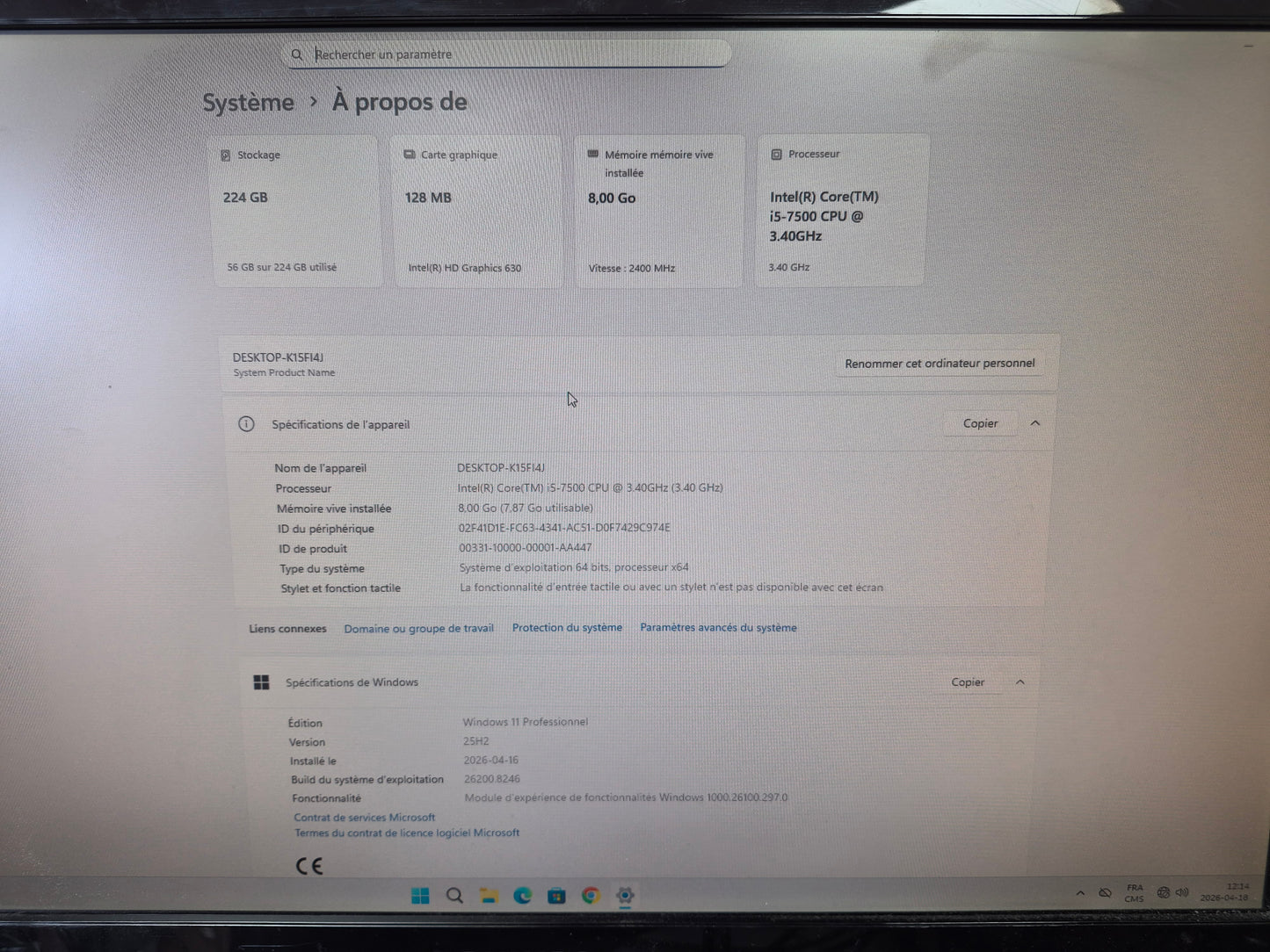 Tour ASUS H110M-EM — Core i5-7500 — 8 Go DDR4 — 256 Go NVMe — Windows 11 Pro