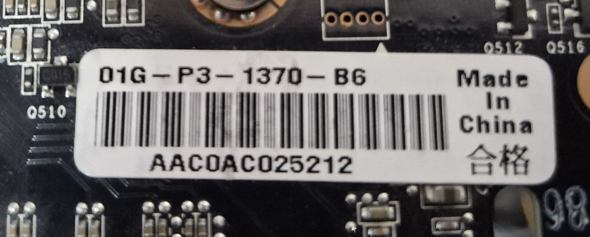 EVGA GeForce GTX 460 — étiquette modèle 01G-P3-1370-B6, SN AAC0AC025212, Made in China