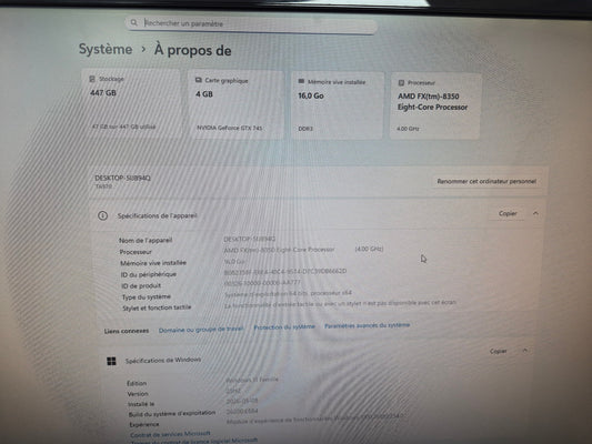PC Gamer Custom – Boîtier Cooler Master | AMD FX-8350 Eight-Core | 16 Go DDR3 | 480 Go SSD | Nvidia GTX 745 4 Go | Windows 11 Famille