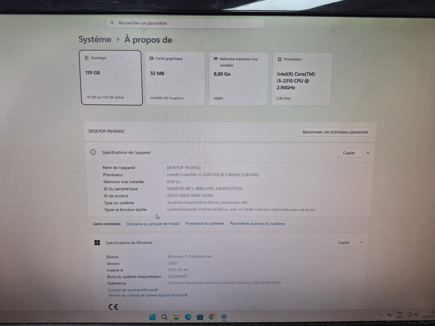 PC de Bureau — Intel Core i5-2310 | 8 Go RAM | 128 Go SSD | Win 11 Pro | Clavier & Souris inclus