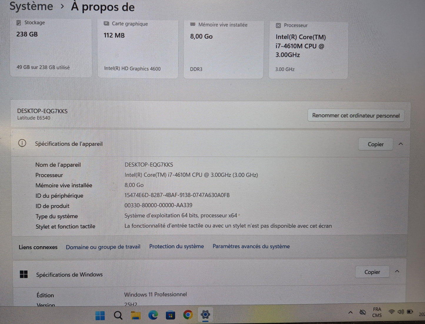 Portable Dell Latitude E6540 — Intel Core i7-4610M | 8 Go DDR3L | 256 Go SSD | Win 11 Pro | Écran 15.6" FHD | Rétroéclairé | Graveur DVD | Webcam | HDMI