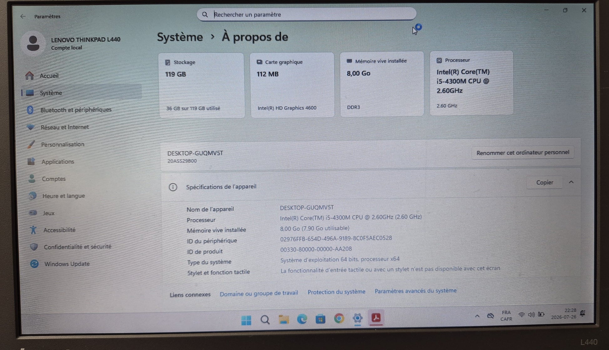 Lenovo ThinkPad L440 - vue de côté