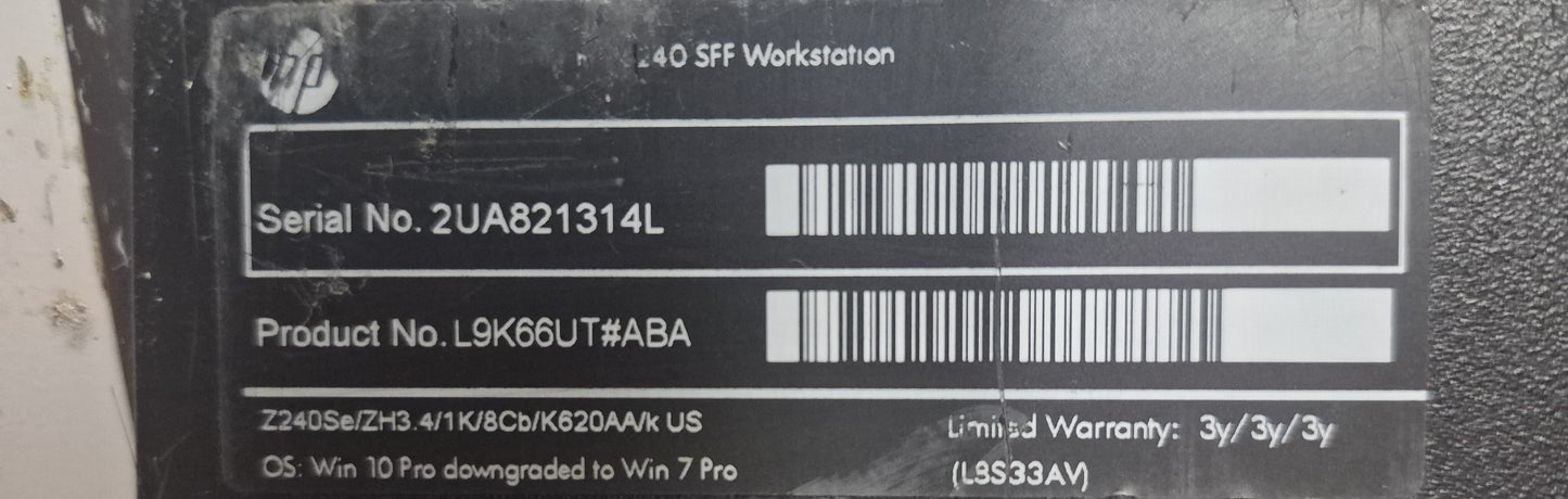 HP Z240 SFF Workstation — Core i7-6700 — 8 Go DDR4 — 256 Go SSD — Nvidia Quadro 620 — Windows 11 Pro