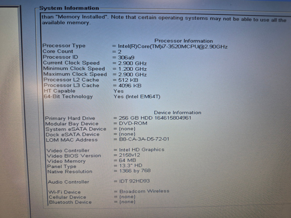 Dell Latitude E6330 — Intel Core i7-3520M — 8 Go DDR3 — 256 Go SSD — Lecteur DVD — 13.3" HD — Win 11 Pro — Batterie Neuve