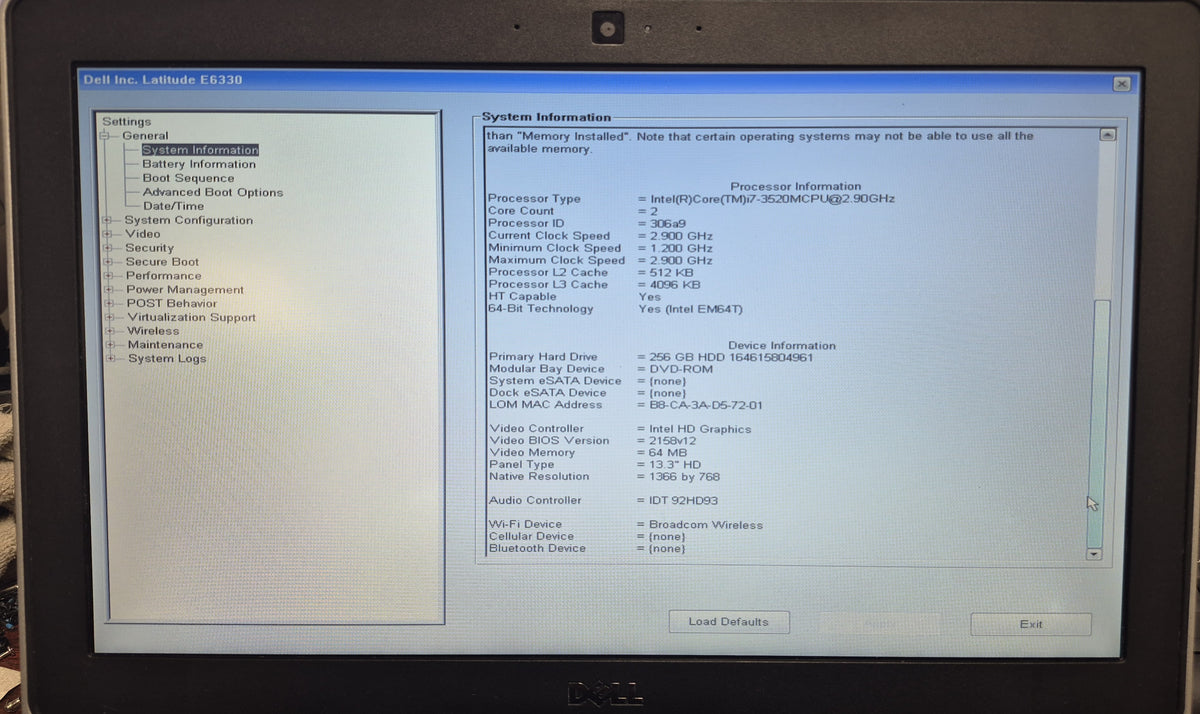Dell Latitude E6330 — Intel Core i7-3520M — 8 Go DDR3 — 256 Go SSD — Lecteur DVD — 13.3" HD — Win 11 Pro — Batterie Neuve
