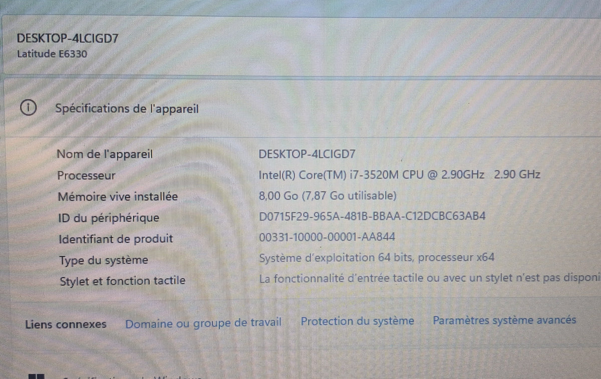 Dell Latitude E6330 — Intel Core i7-3520M — 8 Go DDR3 — 256 Go SSD — Lecteur DVD — 13.3" HD — Win 11 Pro — Batterie Neuve