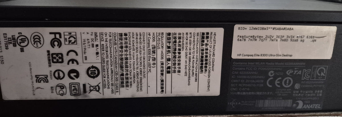 HP Compaq Elite 8300 USDT — étiquette HP avec numéro de série 2UA2391GZF et Product No.