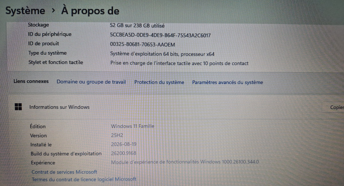 HP 15-ay127ca — Core i5-7200U — 8 Go DDR4 — 256 Go SSD — Écran 15.6" Tactile — Win 11 Famille