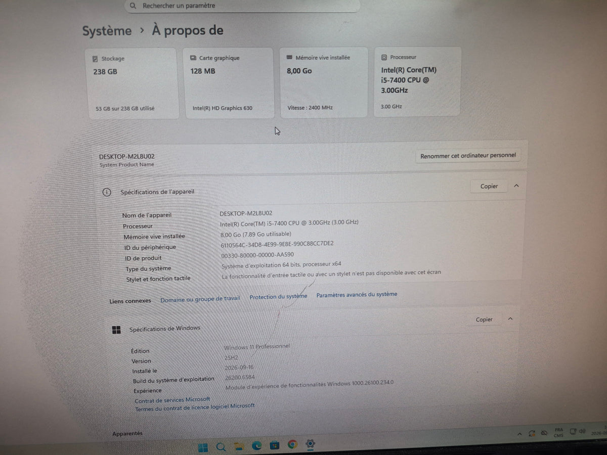Tour Thermaltake — carte mère ASUS PRIME B250M-C, Core i5-7400, 8 Go DDR4, SSD 256 Go, Windows 11 Pro