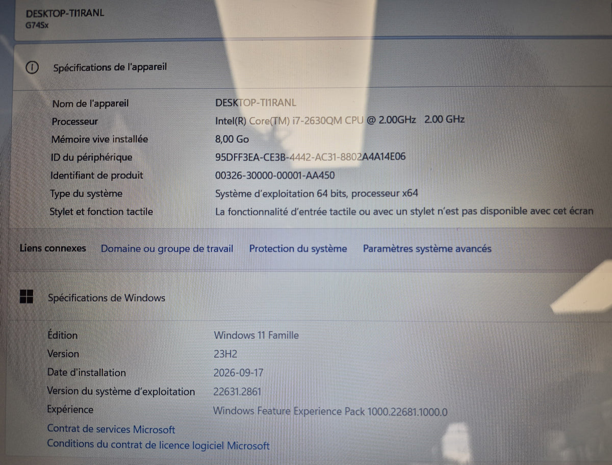 Portable ASUS ROG G74SX — Core i7-2630QM, GTX 560M 3 Go, SSD 256 Go
