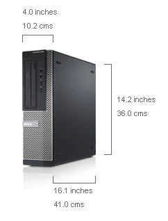 Dell OptiPlex 390 SFF — vue de face format compact avec dimensions