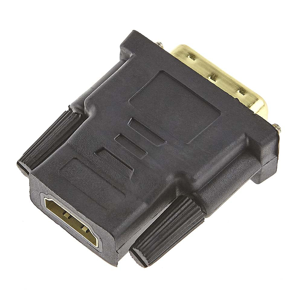 Adaptateur DVI-D mâle vers HDMI femelle — vue de trois quarts, format compact