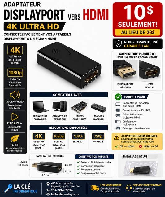 ADAPTATEUR DISPLAYPORT  À HDMI