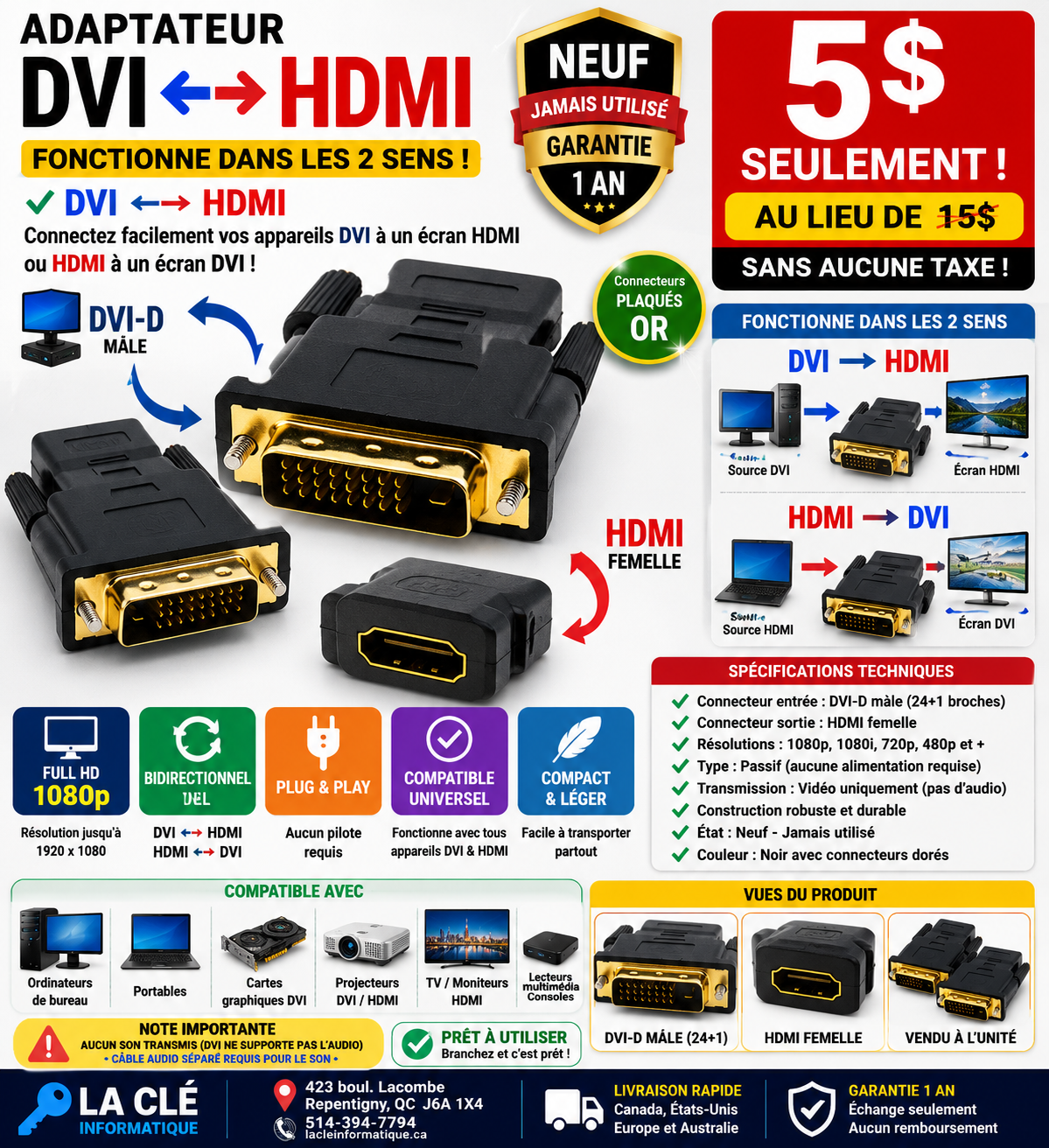 ADAPTATEUR DVI À HDMI