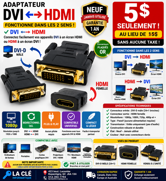 ADAPTATEUR DVI À HDMI