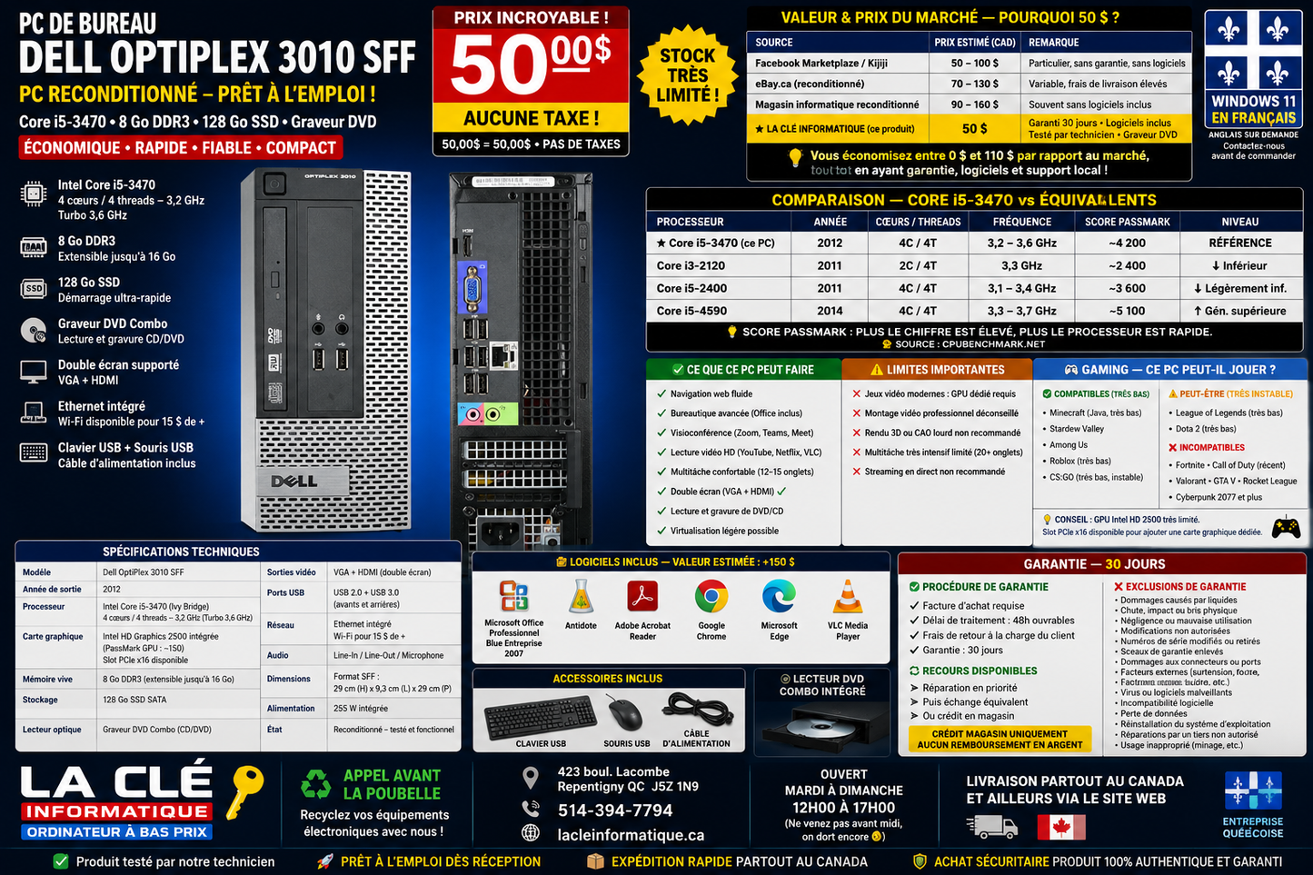 Dell OptiPlex 3010 SFF Desktop PC — Core i5-3470 | 8 GB DDR3 | 128 GB SSD | Win 11 Pro | VGA & HDMI