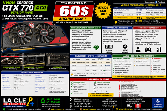 NVIDIA GeForce GTX 770 — 4 Go GDDR5 — PCIe x16 — 2x DVI / HDMI / DisplayPort
