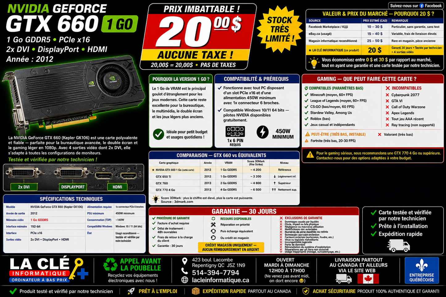 NVIDIA GeForce GTX 660 — 1 Go GDDR5 — PCIe x16 — 2x DVI / DisplayPort / HDMI