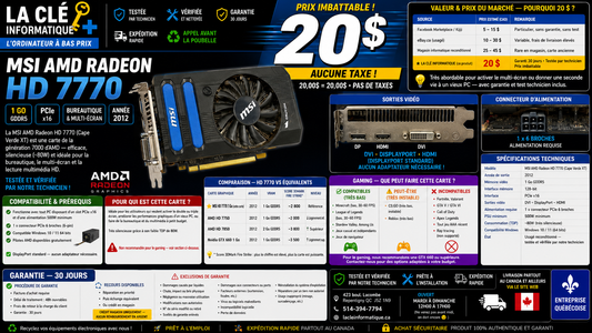 MSI AMD Radeon HD 7770 — 1 Go GDDR5 — PCIe x16 — DVI / DisplayPort / HDMI