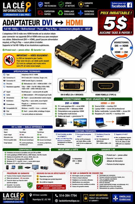 ADAPTATEUR DVI À HDMI