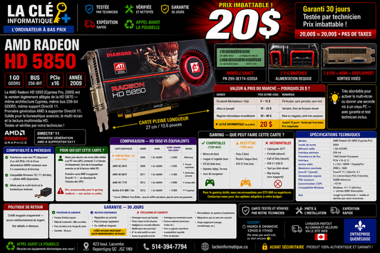 Diamond ATI Radeon HD 5850 1 Go GDDR5 — Bus 256-bit • PCIe x16 • 2x DVI + HDMI + DisplayPort — Bureautique & Multi-écran
