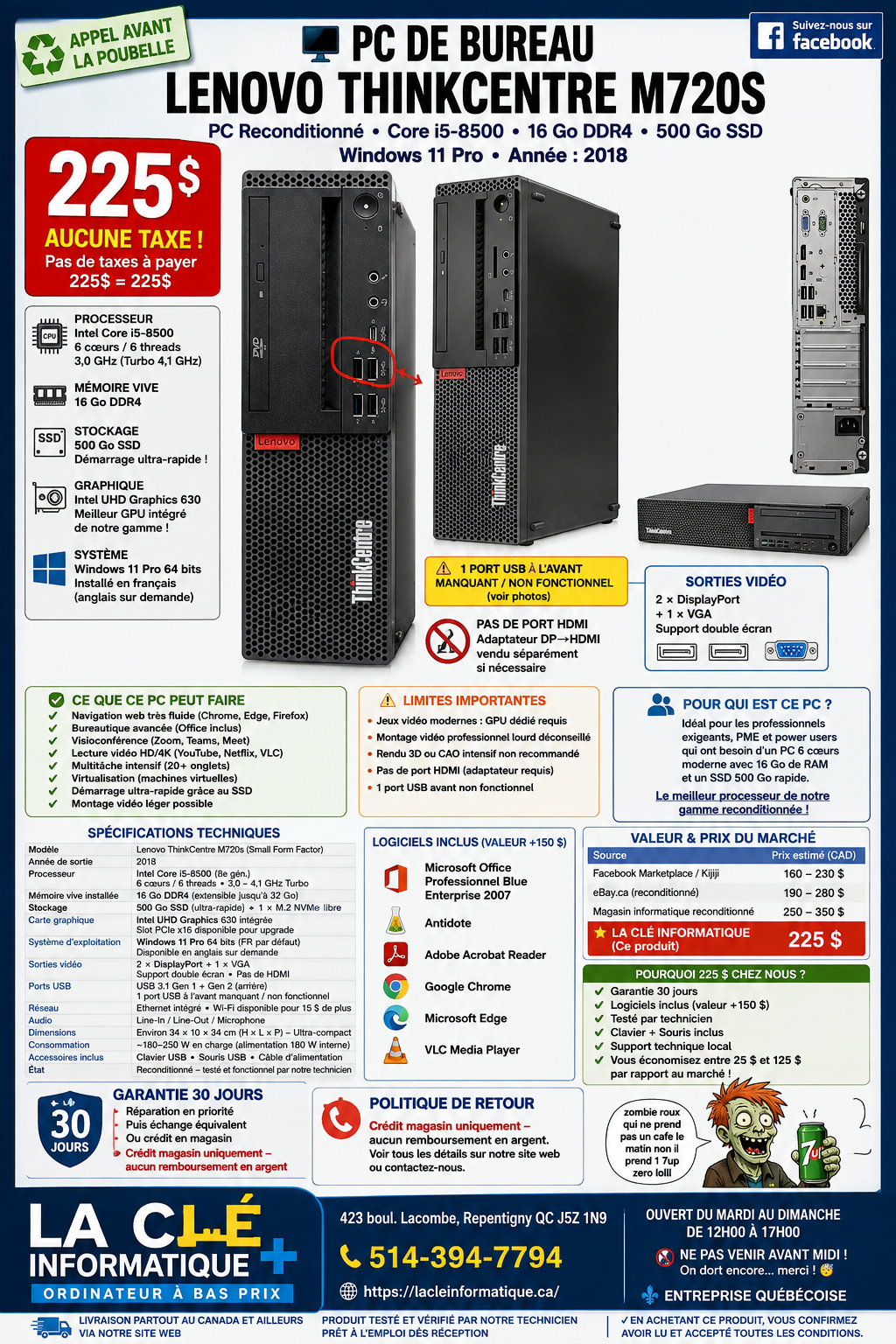 Lenovo ThinkCentre M720s — Core i5-8500 | 8 GB DDR4 | 256 GB SSD | Windows 11 Pro