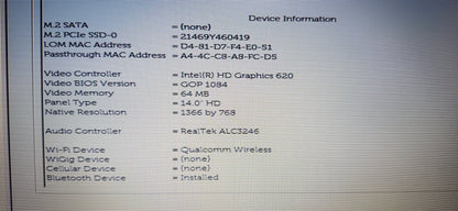 *DELL LATITUDE 7480 CORE i5 7300U(COUVERCLE LEGEREMENT GRADE B REGARDER PHOTOS)