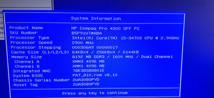 *PC DE BUREAU HP COMPAQ 4300 PRO SFF CORE i5 3570S