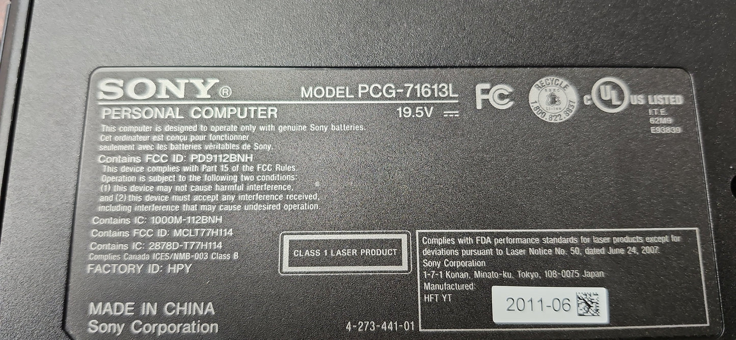 *SONY VAIO PCG 71613L CORE i5 2410M