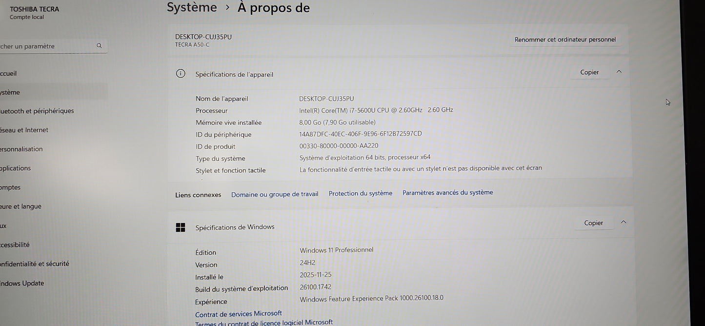 *TOSHIBA TECRA A50C CORE i7 5600U