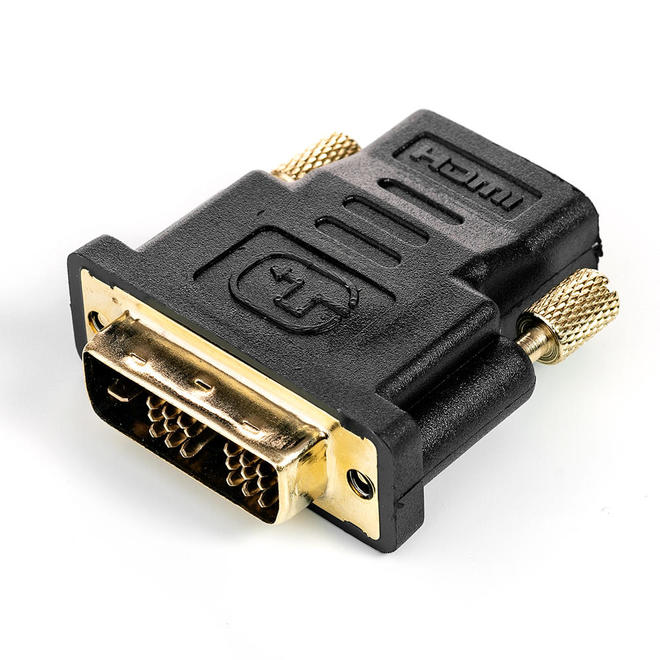 Adaptateur DVI-D mâle vers HDMI femelle PrimeCables — connecteurs plaqués or, vue diagonale